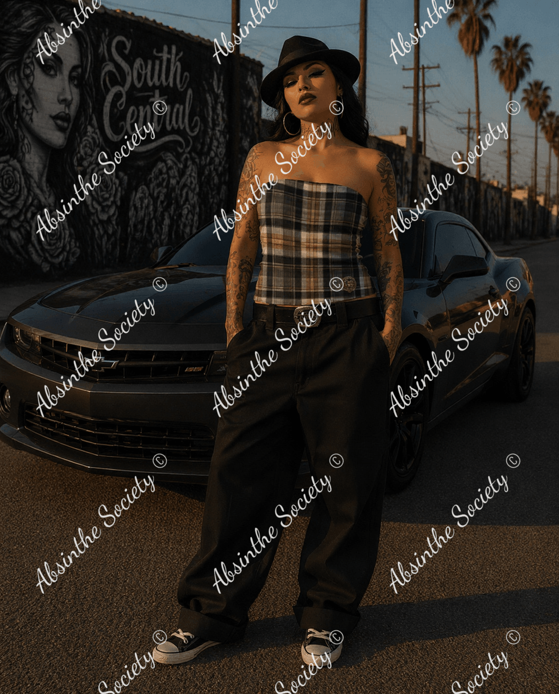 Street Plaid | Brown & Tan Double-Layer Strapless Top | Chicana Earthtone Streetwear