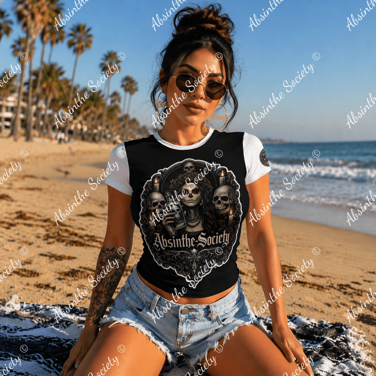 La Catrina de Absinthe Society | Raglan Slim-Fit T-Shirt | Día de los Muertos Chicano Streetwear