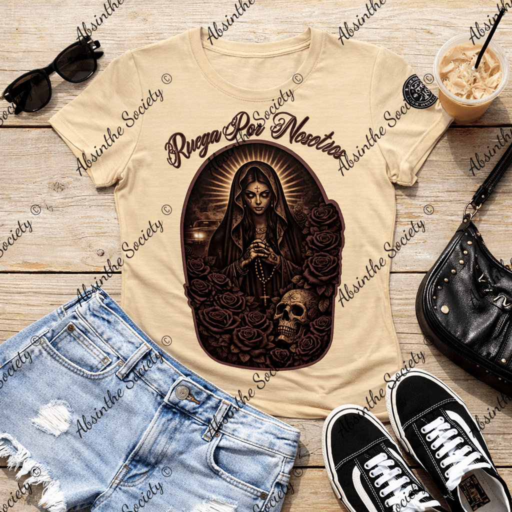 Ruega Por Nosotros | Slim-Fit T-Shirt | Dark Chicano Catholic Streetwear White
