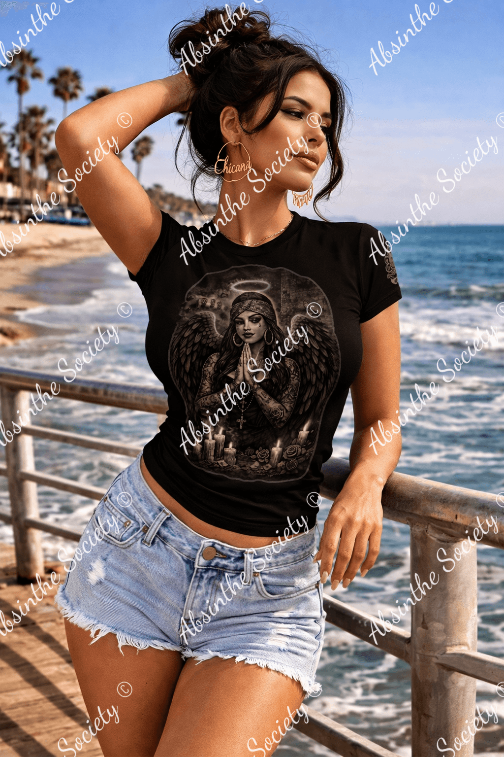La Ángel del Barrio | Slim-Fit T-Shirt | Dark Chicano Devotion Streetwear