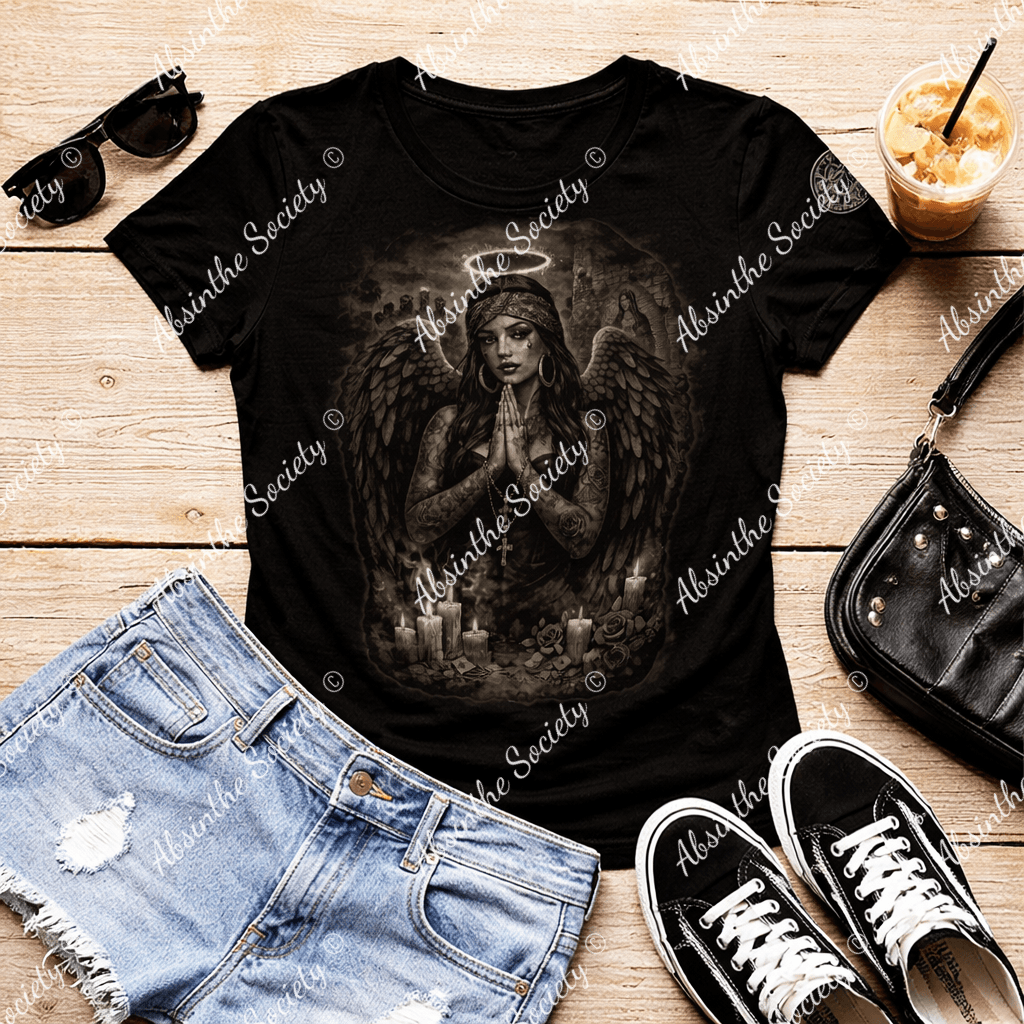 La Ángel del Barrio | Slim-Fit T-Shirt | Dark Chicano Devotion Streetwear