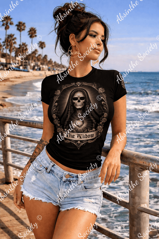 The Widow | Portrait Slim-Fit T-Shirt | Dark Chicano Gothic Streetwear