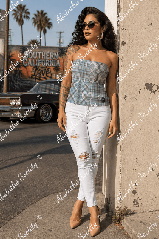 La Obra | All-Over Print Double-Layer Strapless Top | Dark Chicana Wearable Art