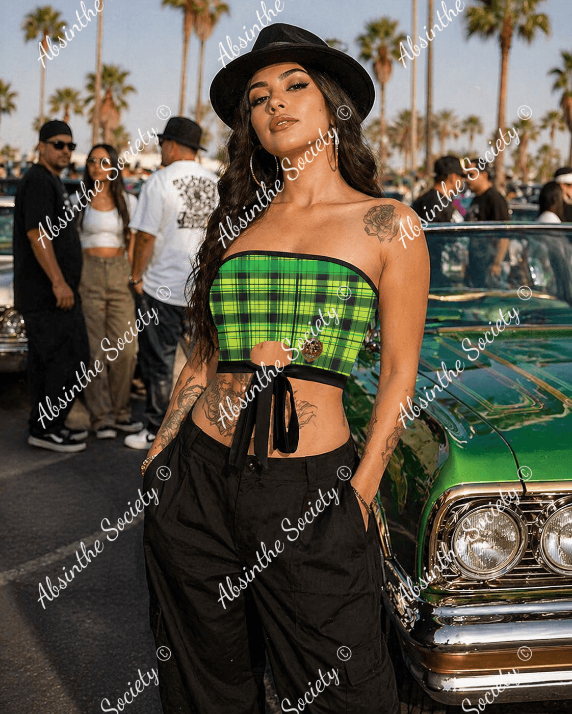 La Sangre | All-Over Print Tie Bandeau Top | Dark Chicana Gothic Streetwear Black