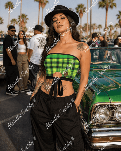 La Sangre | All-Over Print Tie Bandeau Top | Dark Chicana Gothic Streetwear Black