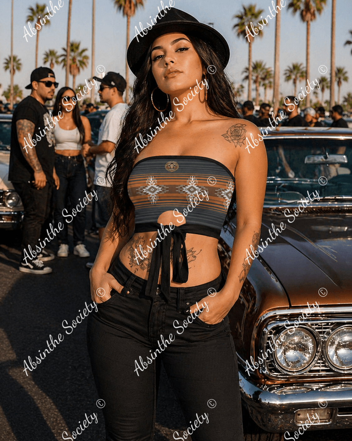 La Llama | All-Over Print Tie Bandeau Top | Dark Chicana Gothic Streetwear Black