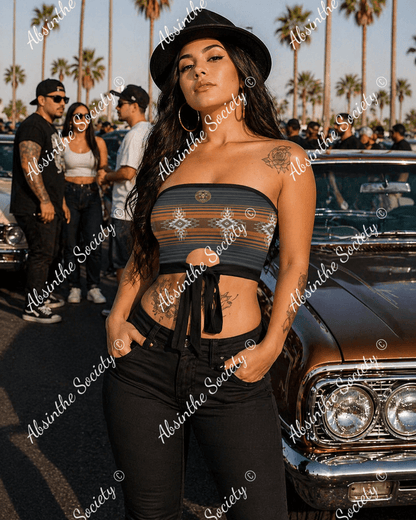 La Llama | All-Over Print Tie Bandeau Top | Dark Chicana Gothic Streetwear Black