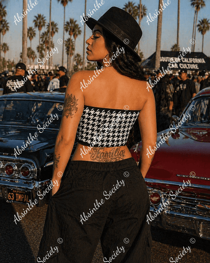 La Luna | All-Over Print Tie Bandeau Top | Dark Chicana Gothic Streetwear