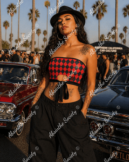 La Muerte | All-Over Print Tie Bandeau Top | Dark Chicana Gothic Streetwear Black