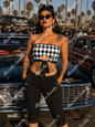 La Reina del Calle | All-Over Print Tie Bandeau Top | Dark Chicana Gothic Streetwear Black