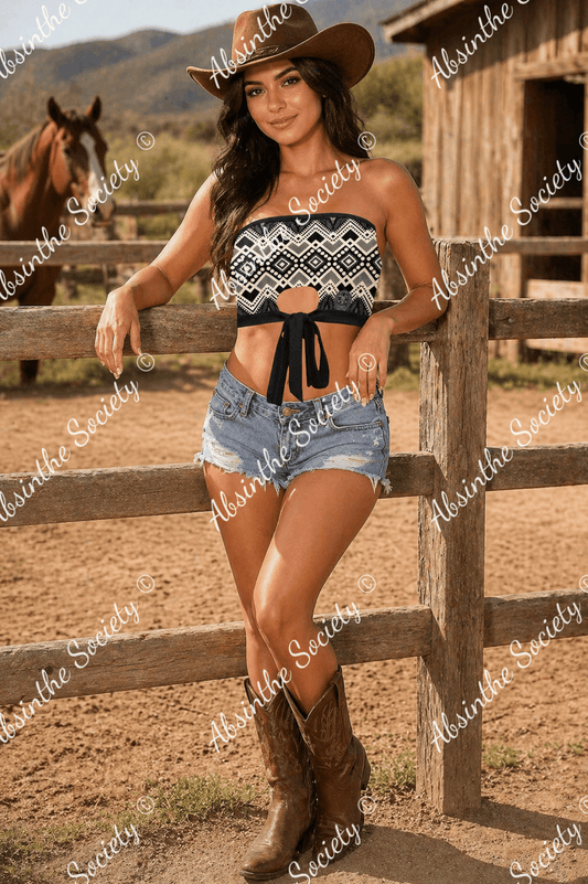 La Bruja | All-Over Print Tie Bandeau Top | Dark Chicana Gothic Streetwear Black