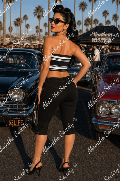 La Fuerza | All-Over Print Tie Bandeau Top | Dark Chicana Gothic Streetwear