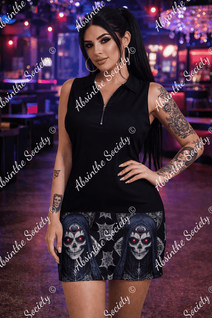 Deadly Aura - Sleeveless Polo Dress with Zipper