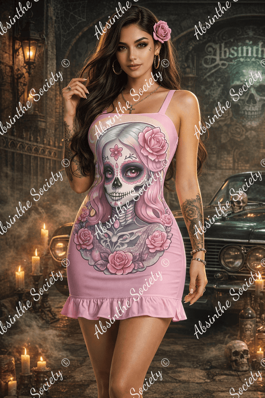 Victorian Moonbeam Sleeveless Square Neck Ruffle Hem Mini Dress