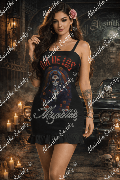 Dia de Los Muertos Ruffle Hem Mini Dress