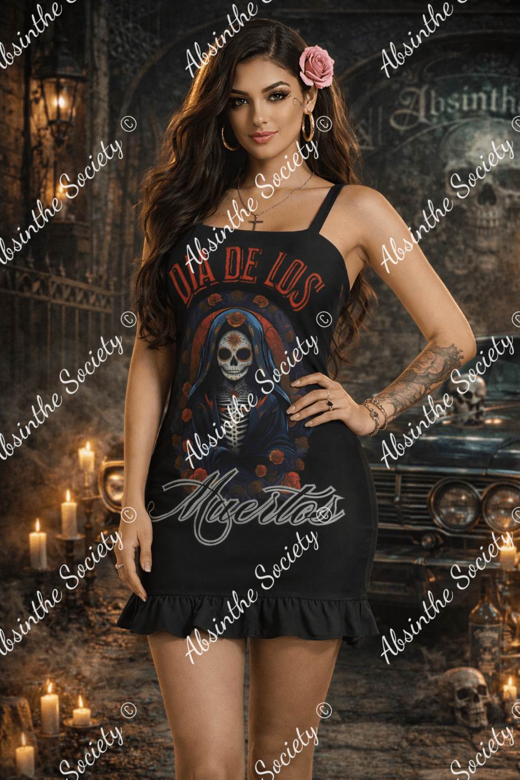 Dia de Los Muertos Ruffle Hem Mini Dress