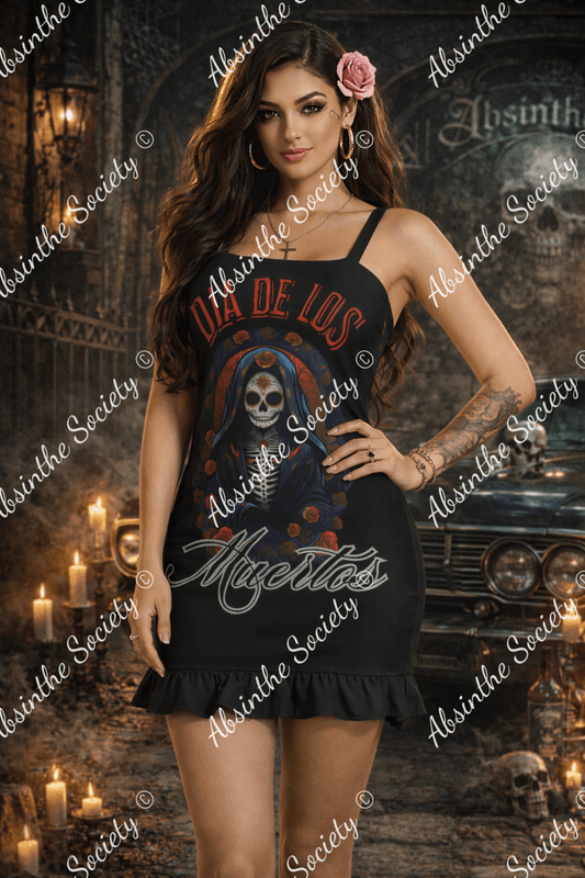 Dia de Los Muertos Ruffle Hem Mini Dress