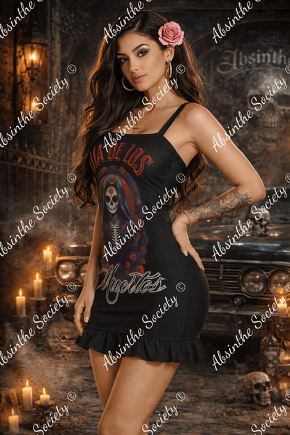 Dia de Los Muertos Ruffle Hem Mini Dress