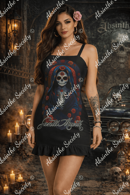 Santa Muerte Ruffle Hem Mini Dress