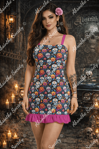 Sunny Sugar Skull - Ruffle Hem Mini Dress 3XL