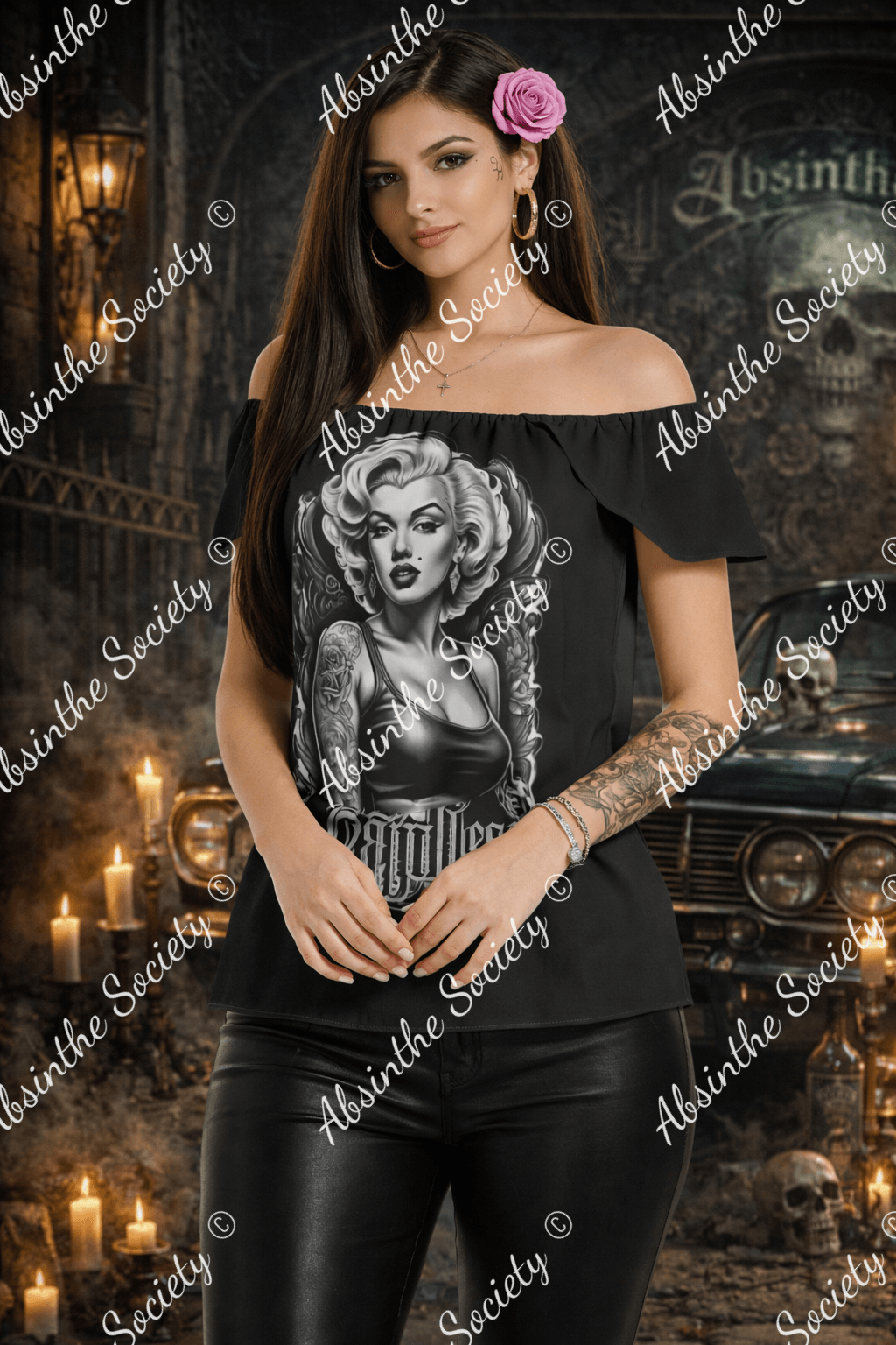 L.A Goddess- Black Sleeve Women's Off The Shoulder Top