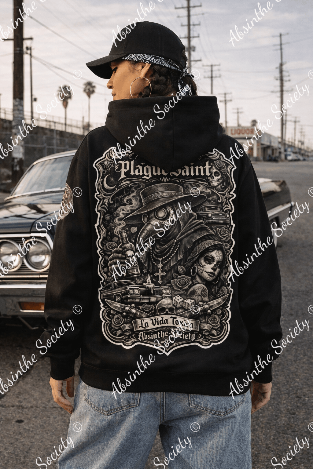 La Vida Toxica - Plague Saint Grayscale Unisex Pullover Hoodie | 310GSM Cotton
