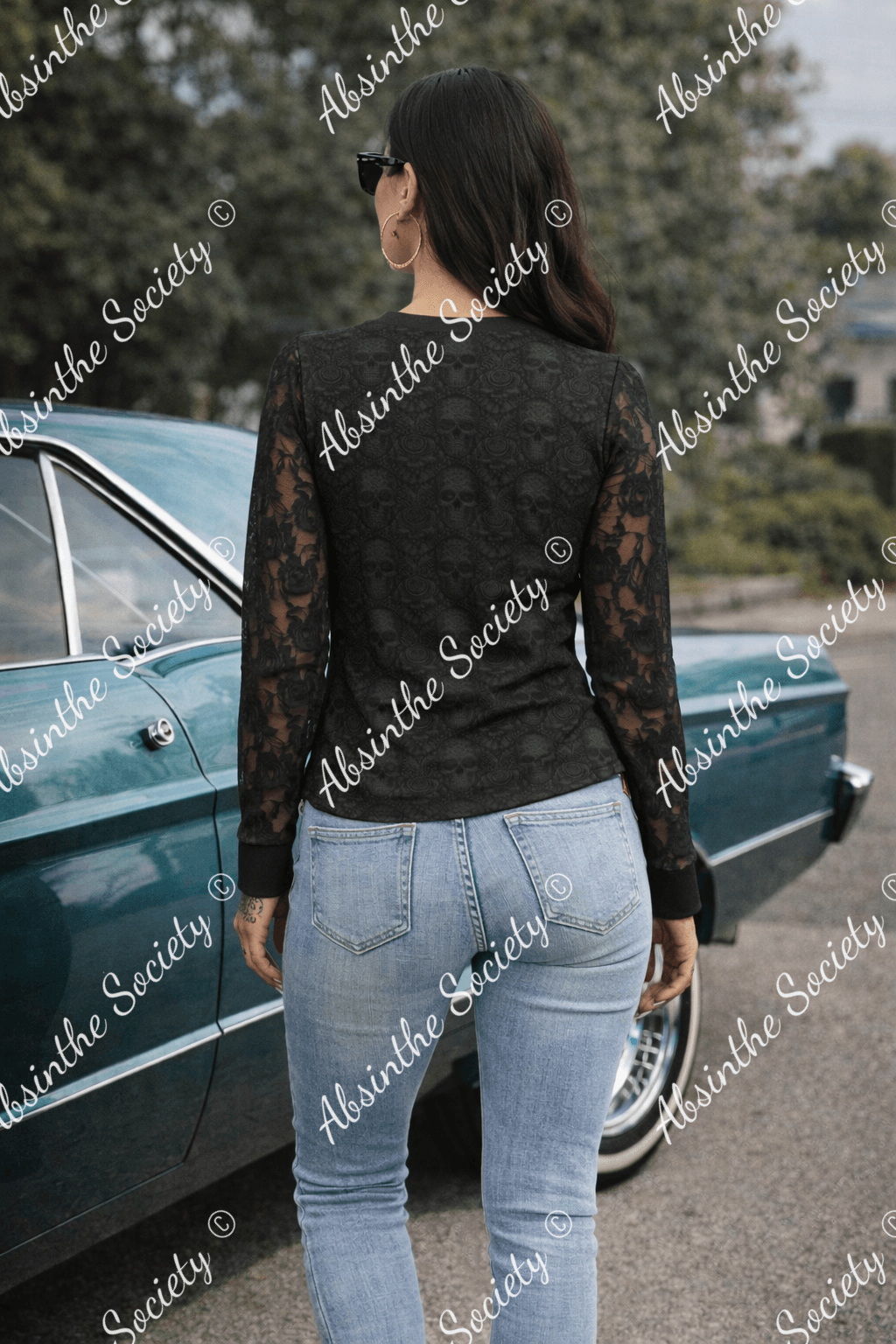 Enchanted Abyss - Blouse With Black Lace Sleeves