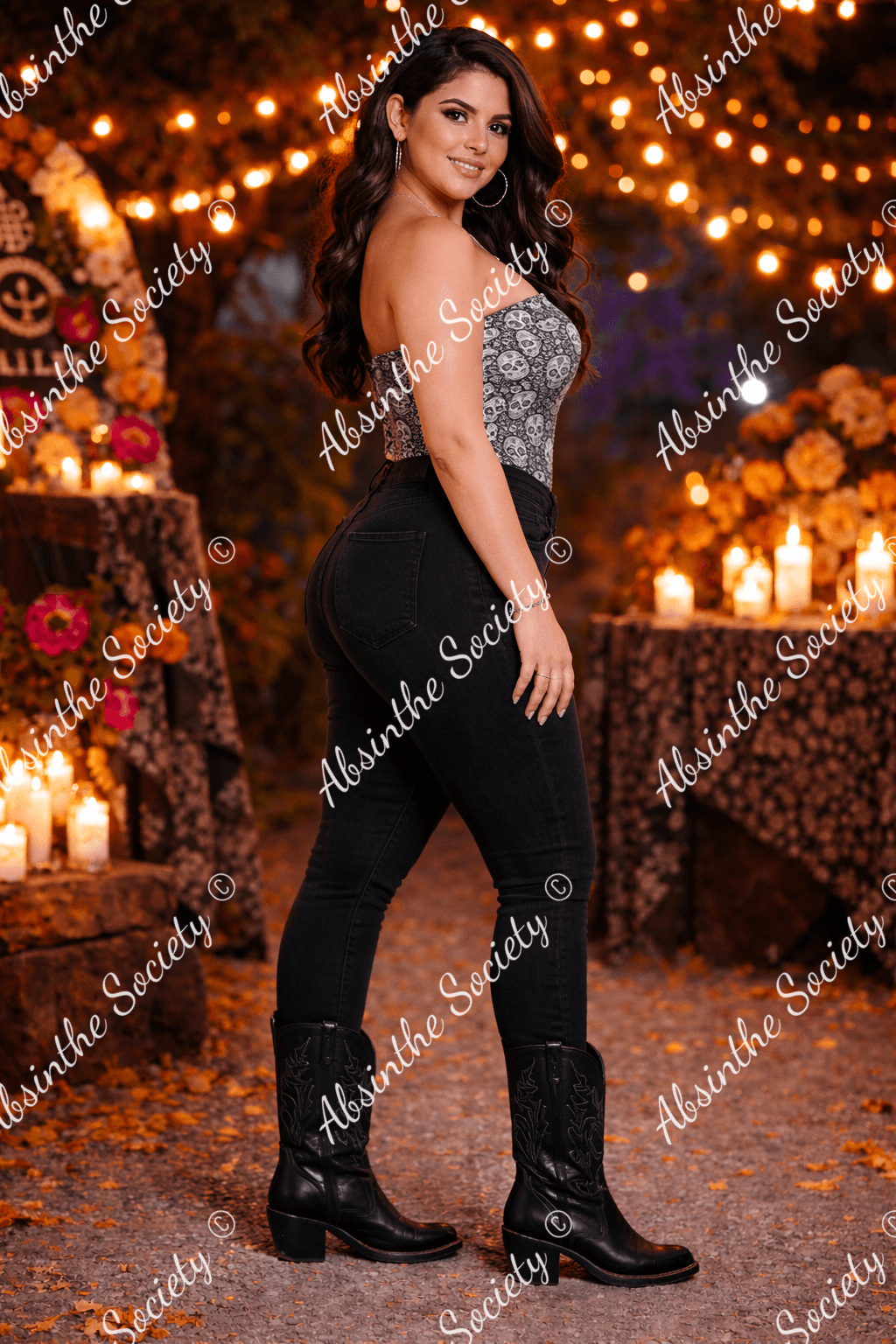 Gothic Gala Sugar Skull - Double-Layer Strapless Top | Día de los Muertos