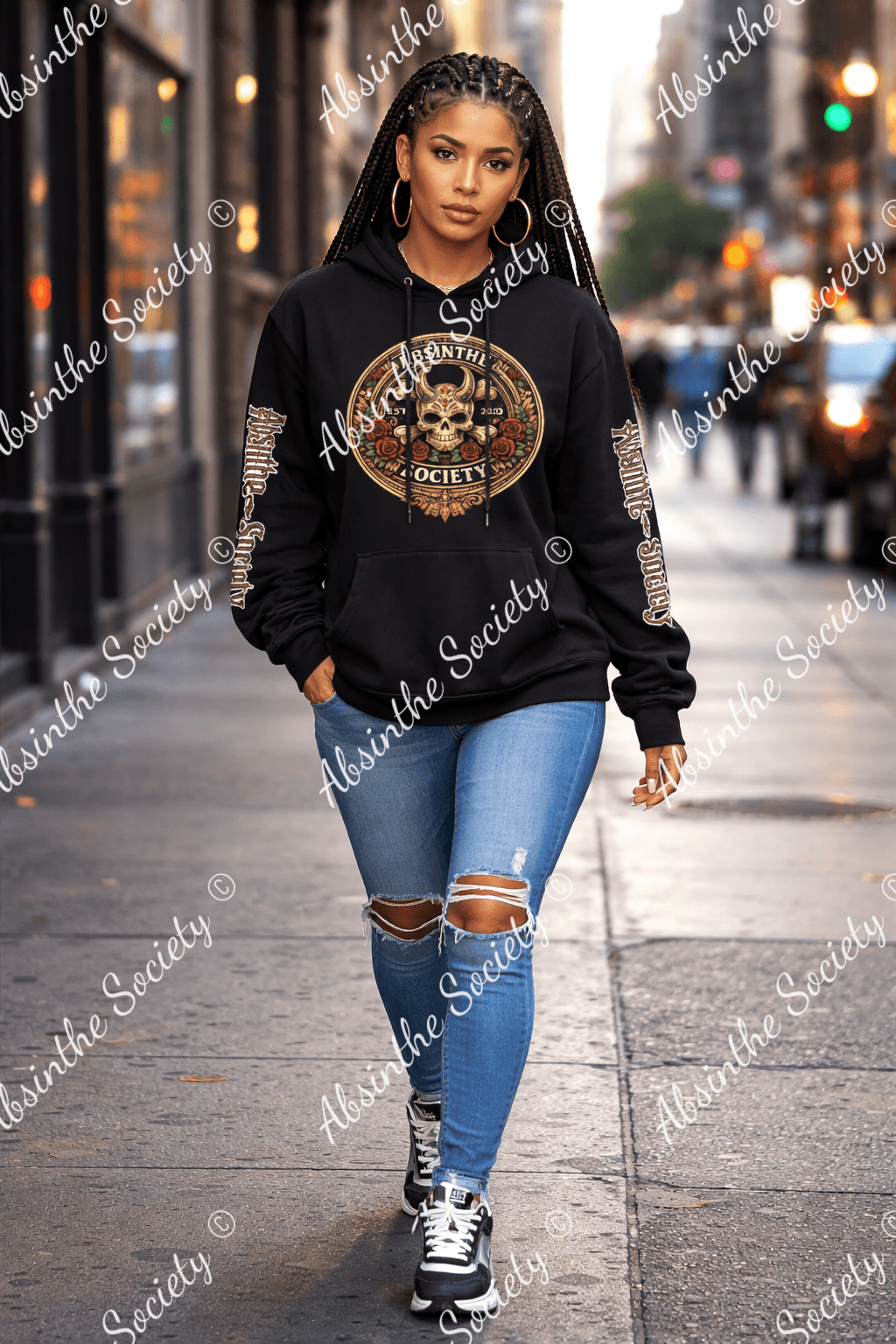 Absinthe Society Color Logo - Pure Cotton Hoodie Black