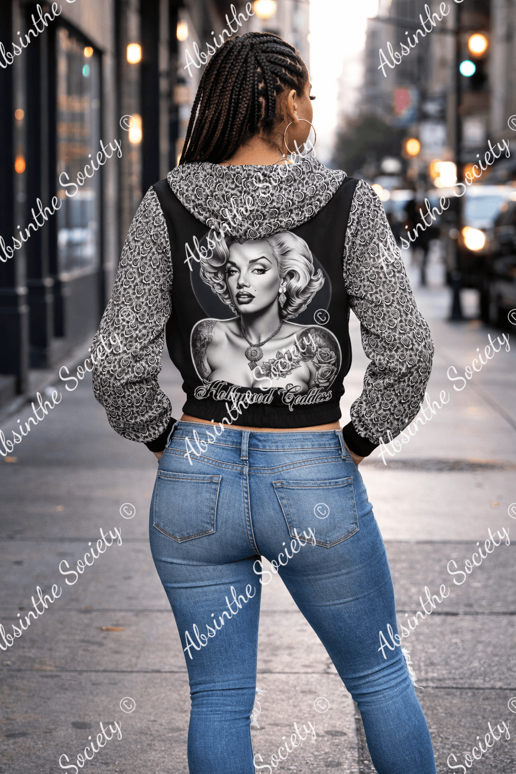Hollywood Goddess - Marilyn - Cropped Hoodie Black