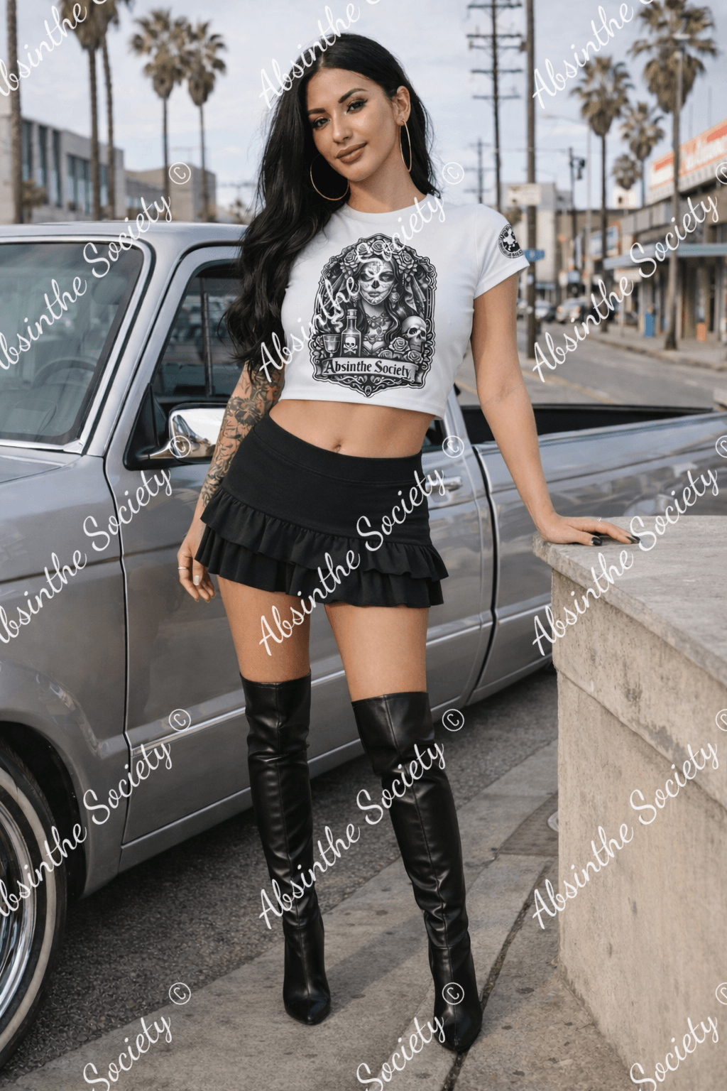 Absinthe Society White Cropped T-shirt - Gothic Raglan