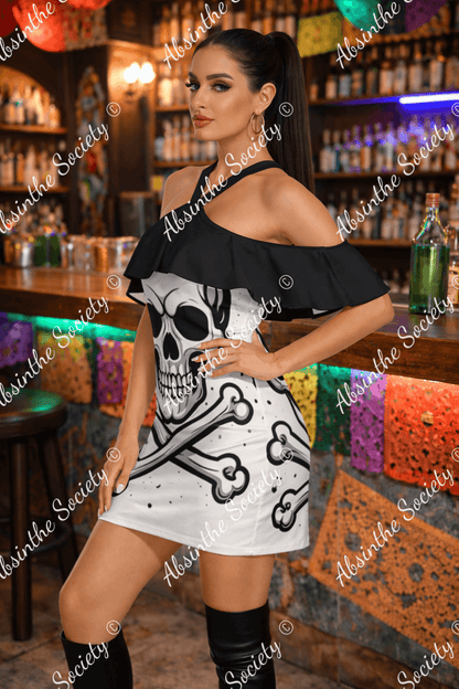 Skull Ritual - Cold Shoulder Ruffle Cami Dress
