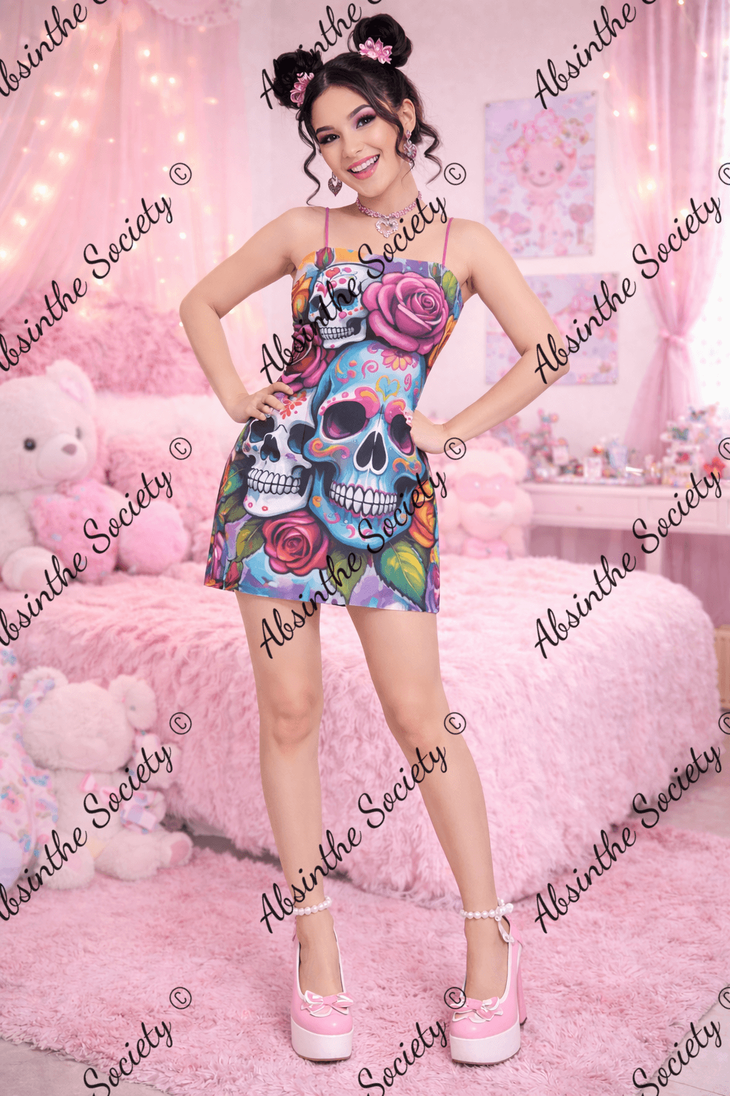 Haunted Harmony - Spaghetti Strap Mini Dress