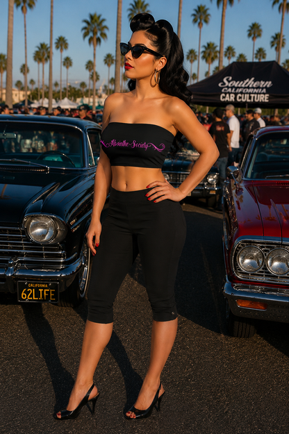 Absinthe Society Black & Pink Strapless Tube Top | Chicana Gothic Streetwear
