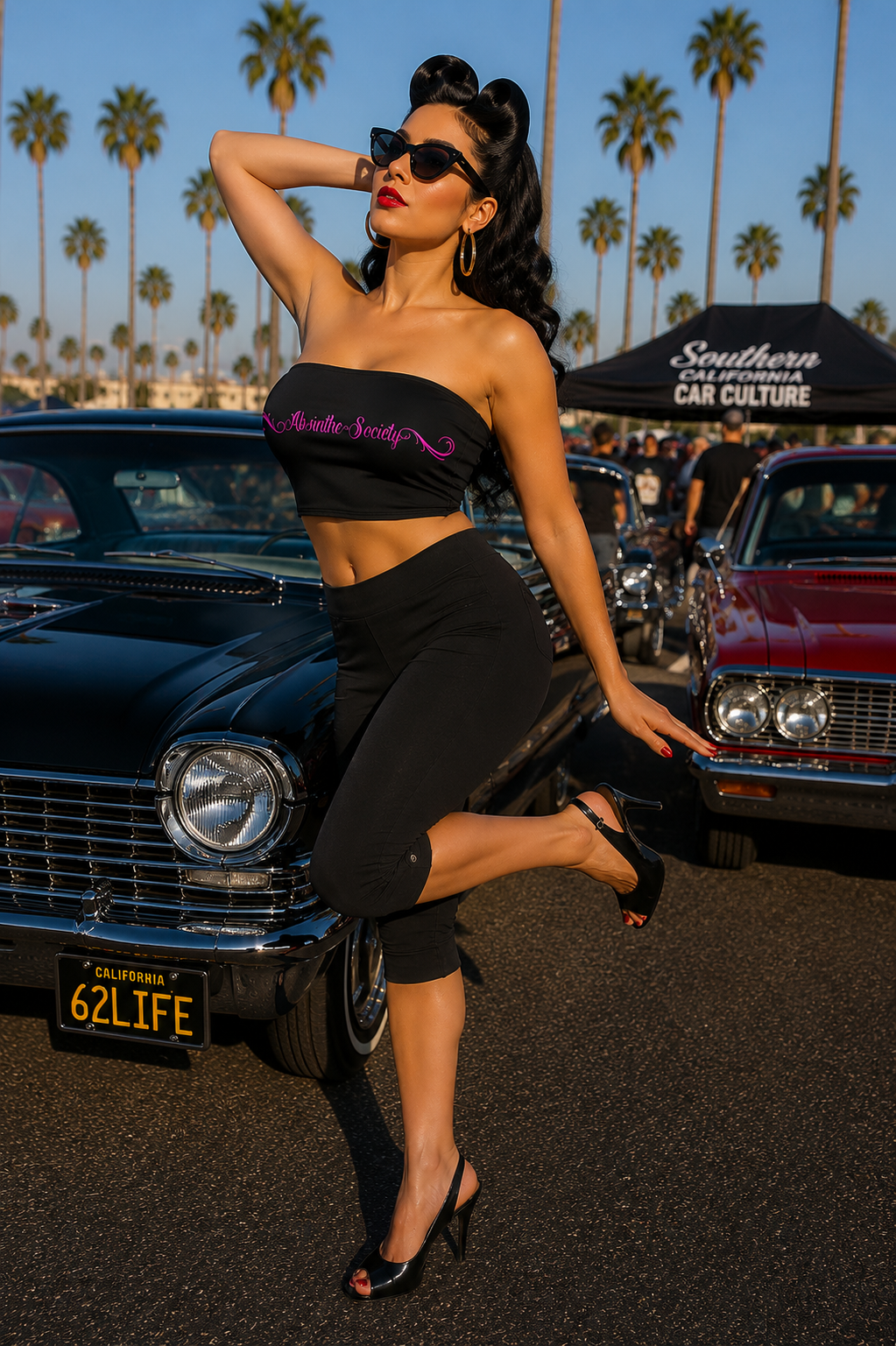 Absinthe Society Black & Pink Strapless Tube Top | Chicana Gothic Streetwear