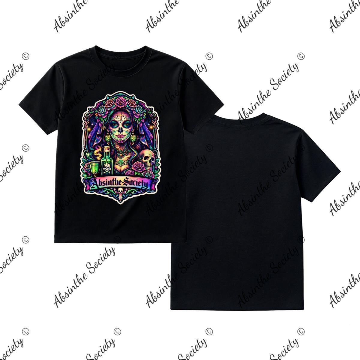 Absinthe Society Catrina Color - T-Shirt Printed in USA Black