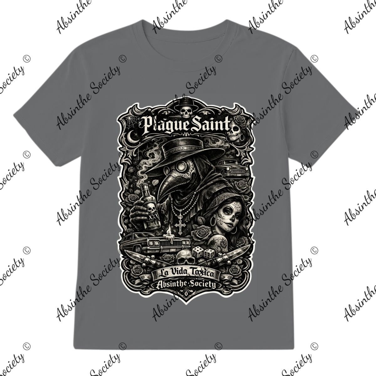 La Vida Toxica - Plague Saint Pareja- Grayscale T-Shirt Printed in USA