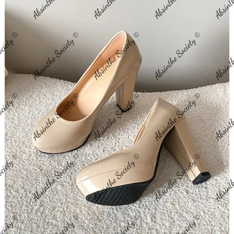 Street Style Block Heel Pumps | Round Toe Khaki
