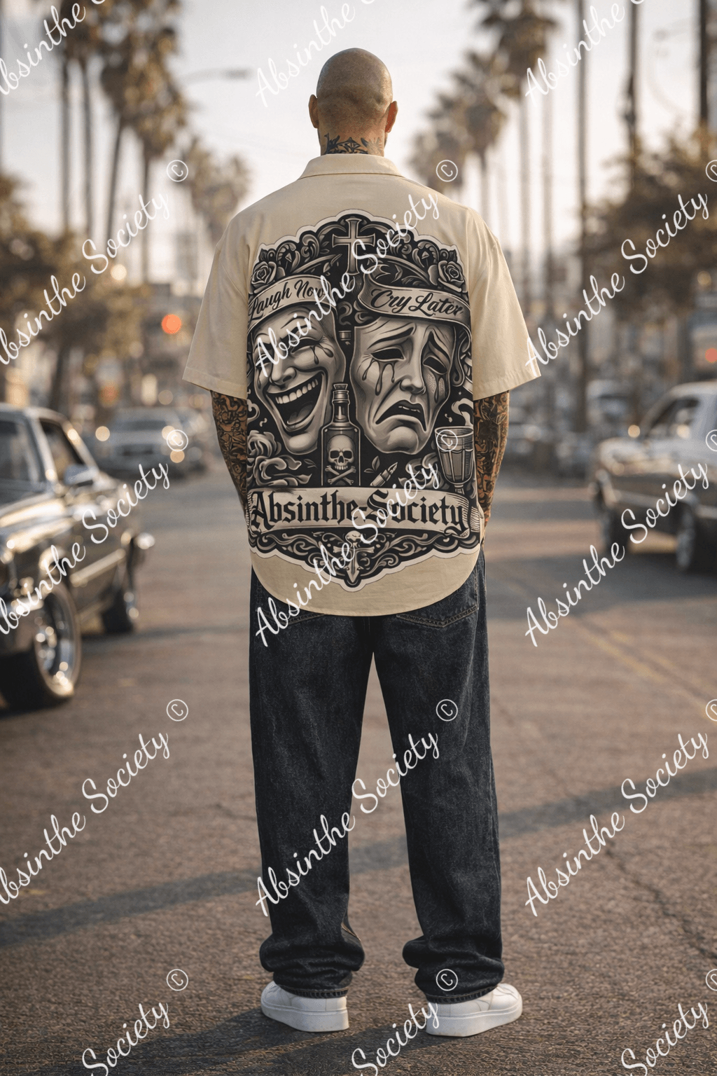 Laugh Now Cry Later - Absinthe Society - Rayon Shirt White