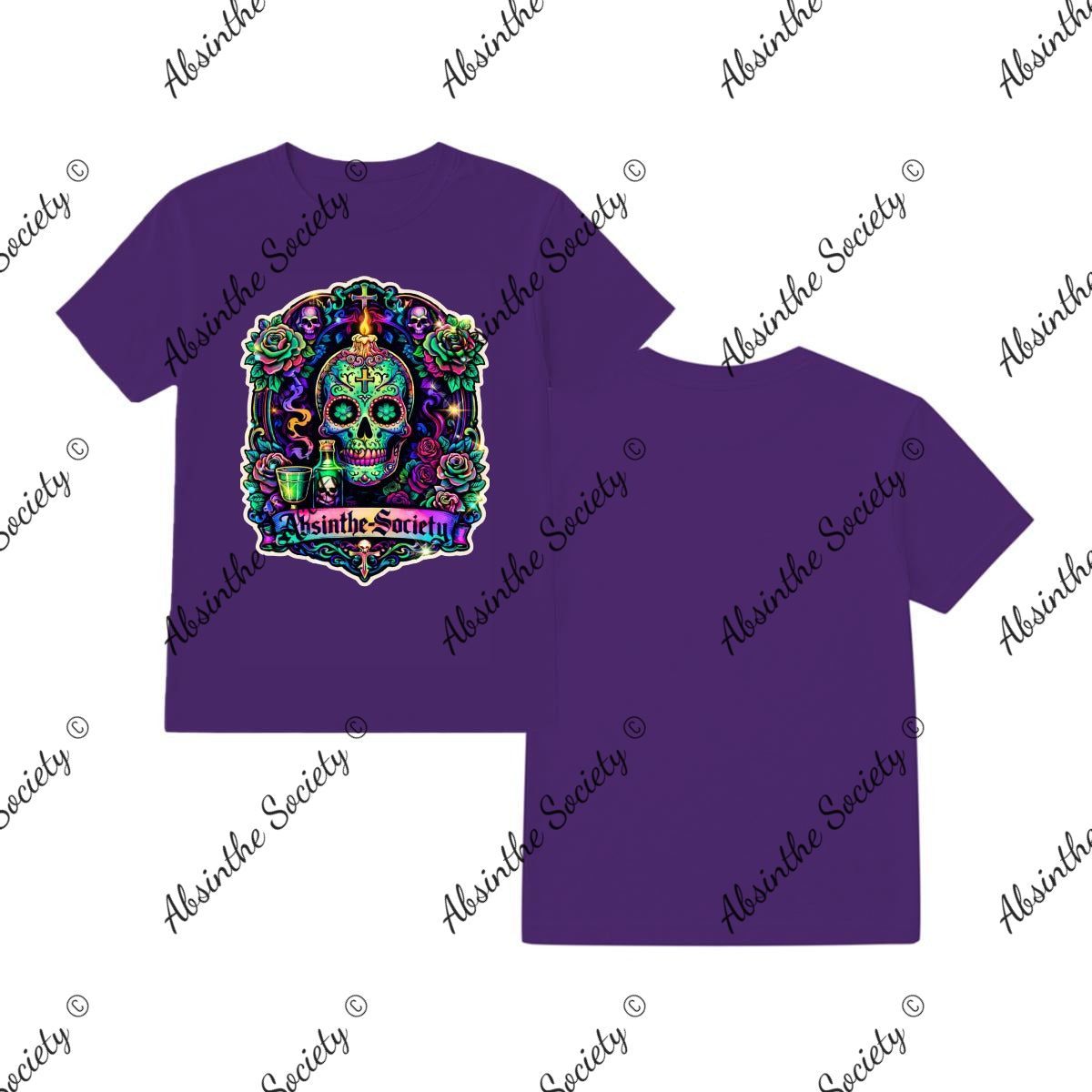 Absinthe Society Sugar Skull- T-Shirt Printed in USA purple color