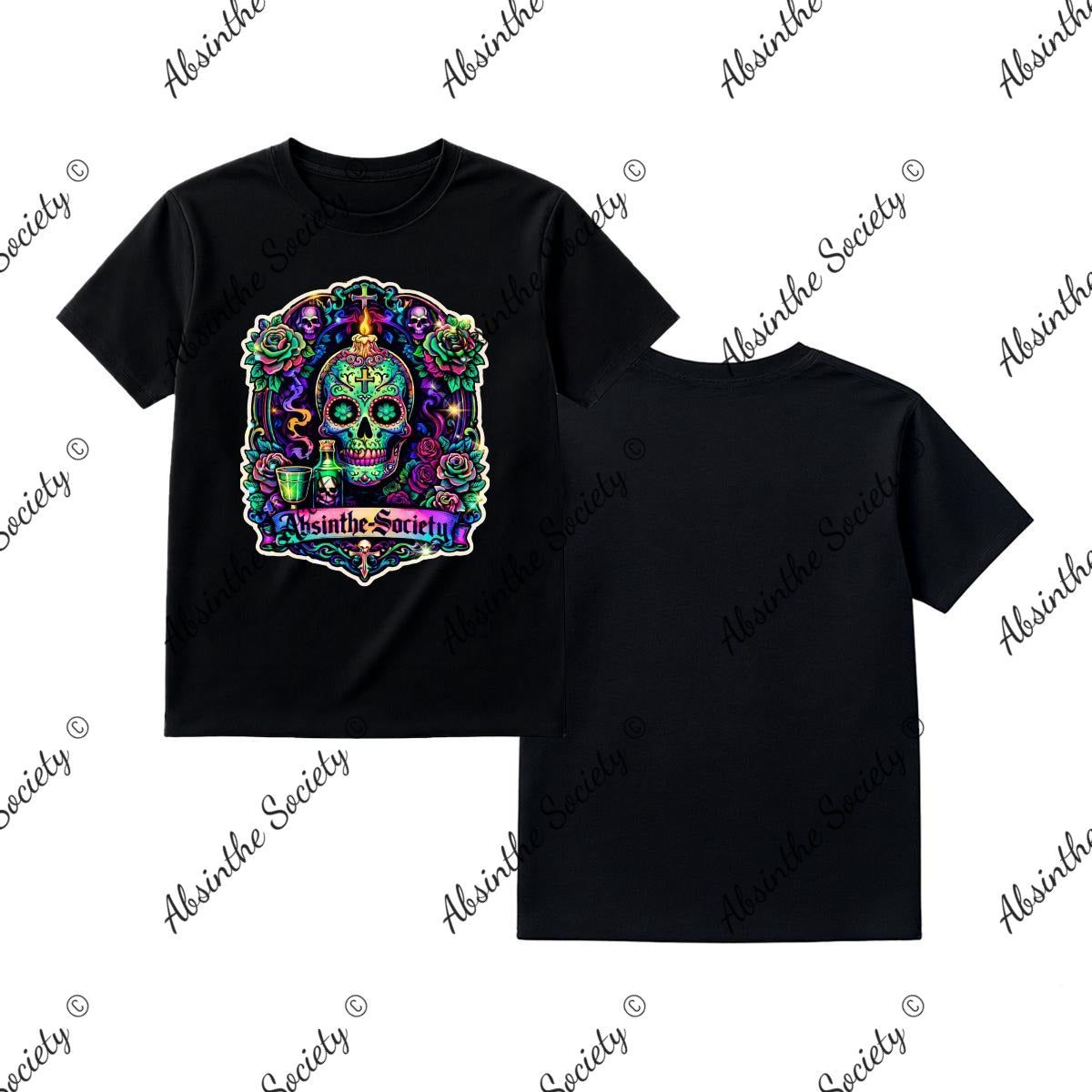 Absinthe Society Sugar Skull- T-Shirt Printed in USA Black