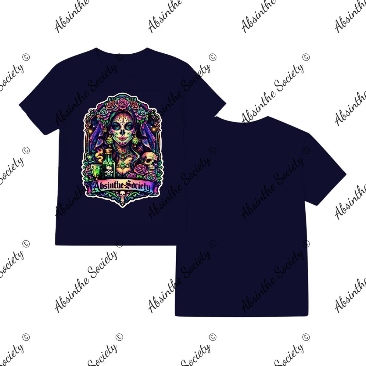 Absinthe Society Catrina Color - T-Shirt Printed in USA Navy