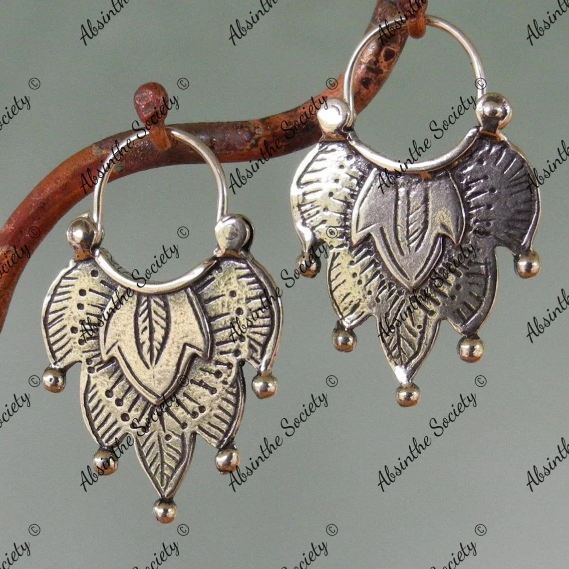 Matlalli | Wide Double-Layer Leaf Metal Earrings | Silver & Antique Silver Antique Silver