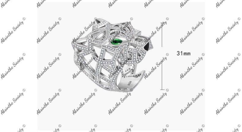 Ocelotl | Jaguar Head Micro-Inlaid Diamond Sterling Silver Ring