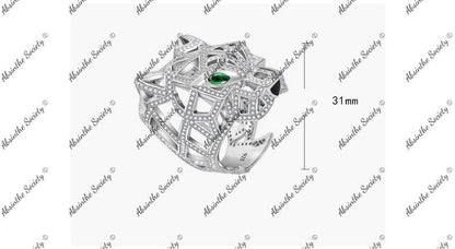 Ocelotl | Jaguar Head Micro-Inlaid Diamond Sterling Silver Ring