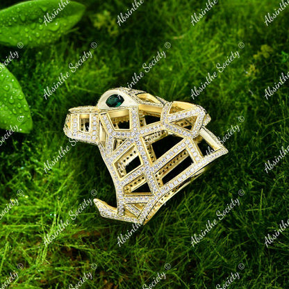 Ocelotl | Jaguar Head Micro-Inlaid Diamond Sterling Silver Ring Golden