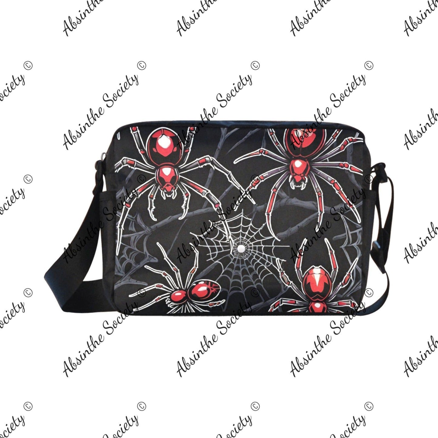 Arach-No-Phobia Cross-body Nylon Bag - Gothic Spider Print White ONESIZE