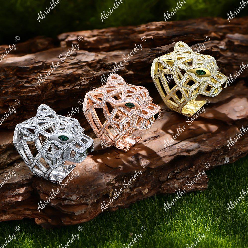 Ocelotl | Jaguar Head Micro-Inlaid Diamond Sterling Silver Ring