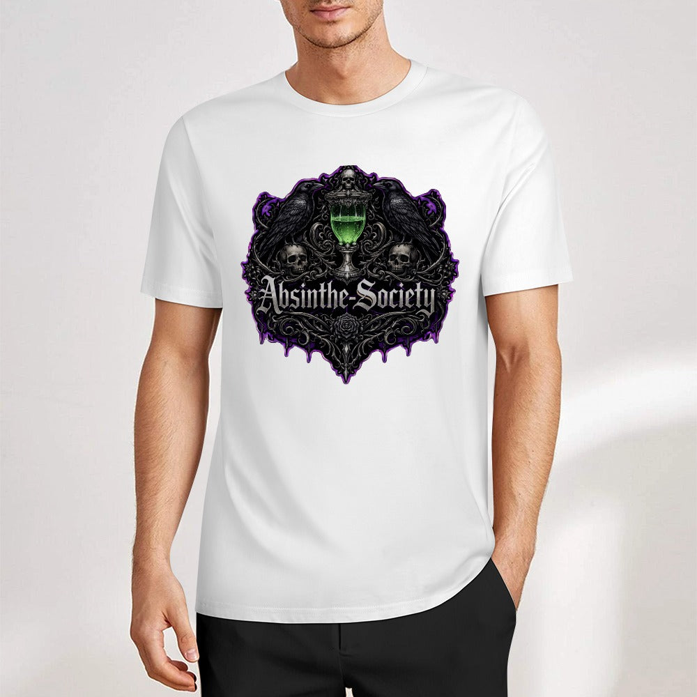 Nevermore (White) - Absinthe Society Premium Pure Cotton T-shirt Front Print