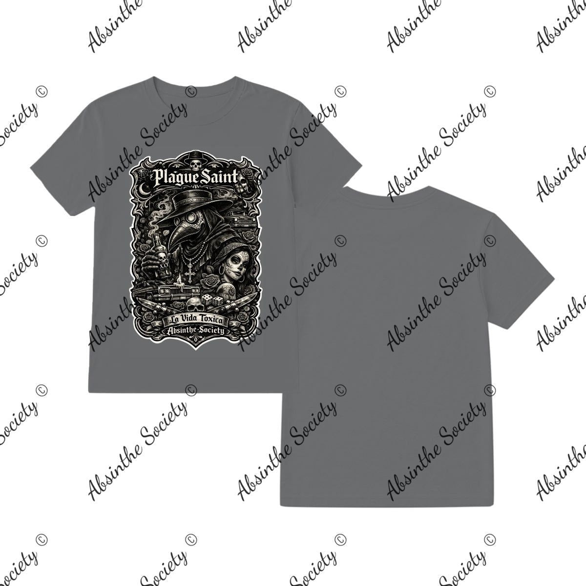 La Vida Toxica - Plague Saint Pareja- Grayscale T-Shirt Printed in USA Charcoal